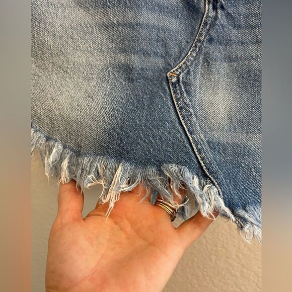 Free People Bailey Raw Hem Fringe Denim Jean Asymmetrical Mini Skirt 29 - Picture 8 of 13